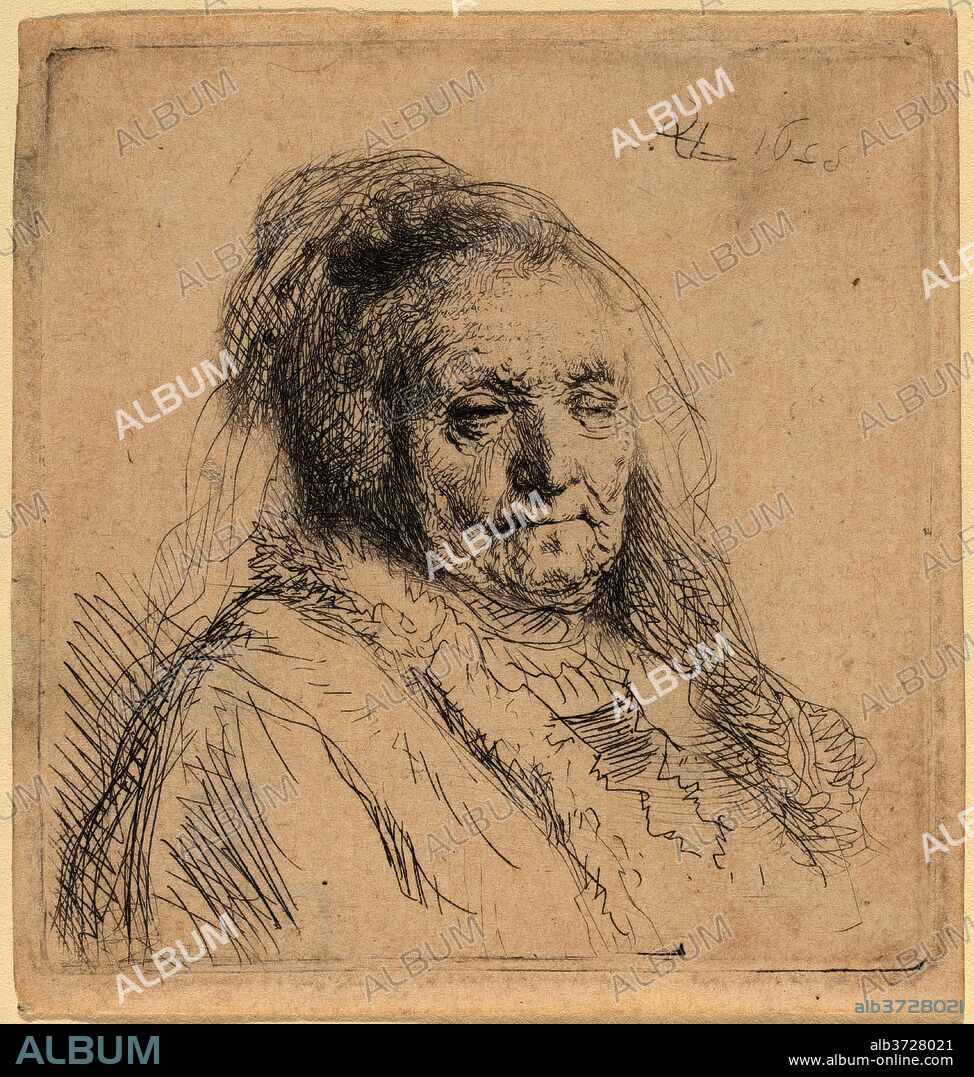 HARMENSZOON VAN RIJN REMBRANDT. The Artist's Mother, Head and Bust. Dated: 1628. Dimensions: plate: 6.7 x 6.4 cm (2 5/8 x 2 1/2 in.)  sheet: 7.2 x 6.8 cm (2 13/16 x 2 11/16 in.). Medium: etching.