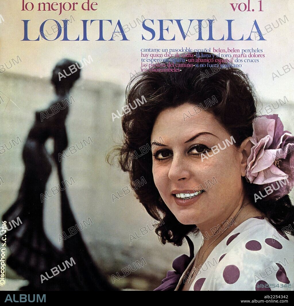 SEVILLA , LOLITA. MARIA DE LOS ANGELES MORENO GOMEZ. CANTANTE Y ACTRIZ ESPAÑOLA.SEVILLA 1936. PORTADA DE DISCO.