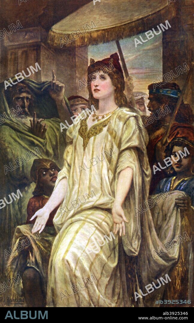 'Esther Pleading For Her People', 1926. Esther (born Hadassah), was a woman in the Hebrew Bible, the queen of Ahasuerus and the heroine of the Biblical Book of Esther which is named after her. As a result of Esther's intervention and influence, Persian Jews lived in Persia (modern Iran) for 2400 years thereafter. Esther's husband Ahasuerus followed in the footsteps of his maternal grandfather, Cyrus the Great, in showing mercy to the Jews of Persia: Cyrus had decreed an end to the Babylonian captivity of the Jews upon his conquest of Babylon in 527 BC.