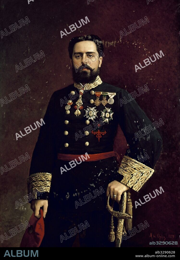 CARLOS MARIA DE BORBON Y AUSTRIA-ESTE (Laibach,1848-Varese,1909). Primer Duque de Madrid. Pretendiente carlista al trono de España (CARLOS VII de 1868-1909). Oleo sobre lienzo de Manuel Ojeda y Siles (1879). Museo de Recuerdos Históricos Carlistas. Sangüesa. Navarra.