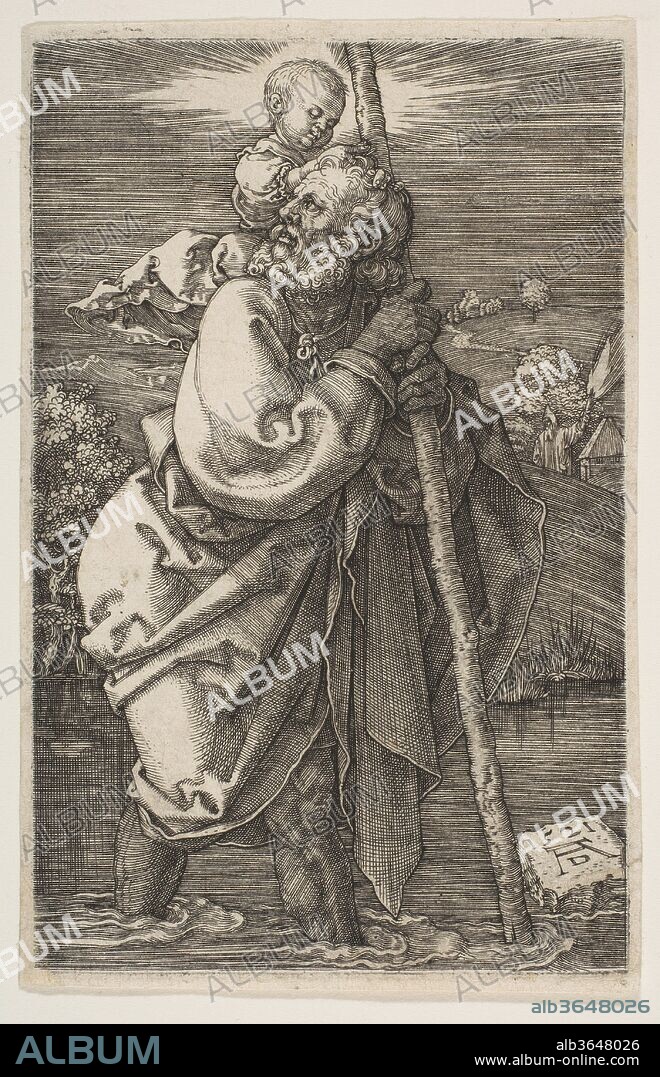 ALBRECHT DÜRER. Saint Christopher Facing Left. Artist: Albrecht Dürer (German, Nuremberg 1471-1528 Nuremberg). Dimensions: sheet: 4 9/16 x 2 15/16 in. (11.7 x 7.5 cm)
image: 4 13/16 x 3 1/16 in. (12.2 x 7.8 cm). Date: 1521.
