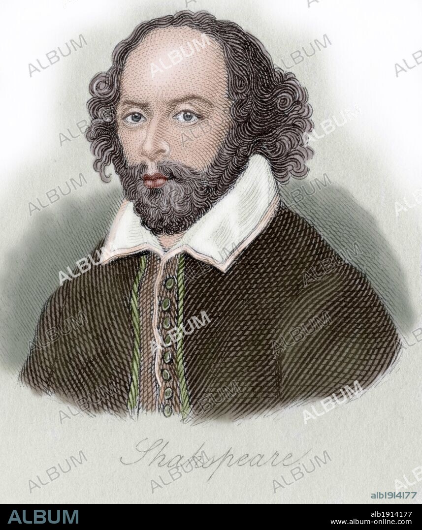 SHAKESPEARE, William (Stratford-on-Avon, 1564-1616) Dramaturgo y poeta inglés, una de las figuras cumbres de la literatura universal. Grabado de J. W. Cook. Coloreado.