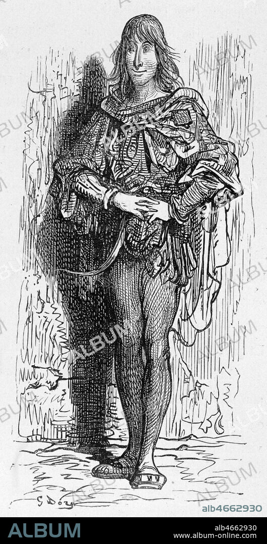 Portrait en pied de Panurge. Illustration de Gustave DORE (1832-1883) pour Pantagruel roi des Dipsodes tiree de l'ouvrage Oeuvres de Francois RABELAIS (1483-1553). (Livre 2, Chapitre IX). Edition de 1873. Credit : Collection KHARBINE-TAPABOR.