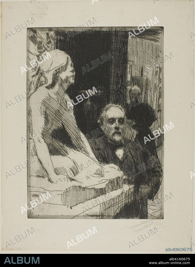 Pontus Fürstenberg and his Wife (standing near Hasselberg's "Frog"). Anders Zorn; Swedish, 1860-1920. Date: 1895. Dimensions: 279 x 198 mm (image/plate); 365 x 280 mm (sheet). Etching on ivory laid paper. Origin: Sweden.