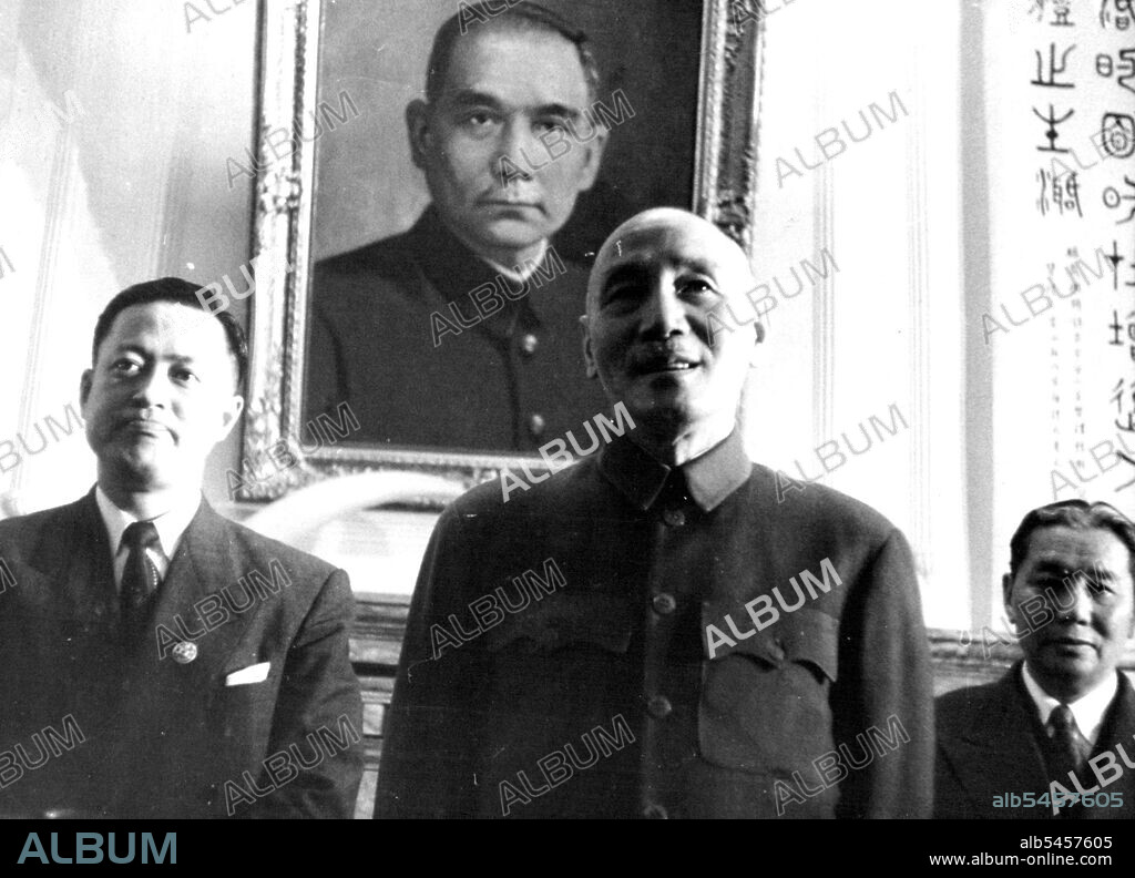 General Chiang Kai Shek leader of the Chinese Nationalists on Formosa, photograph during his press conference last week in which he stated that he was prepared to stage an all-out fight if necessary, to hold the island of Quemoy. February 21, 1955. (Photo by Paul Popper, Paul Popper Ltd.).