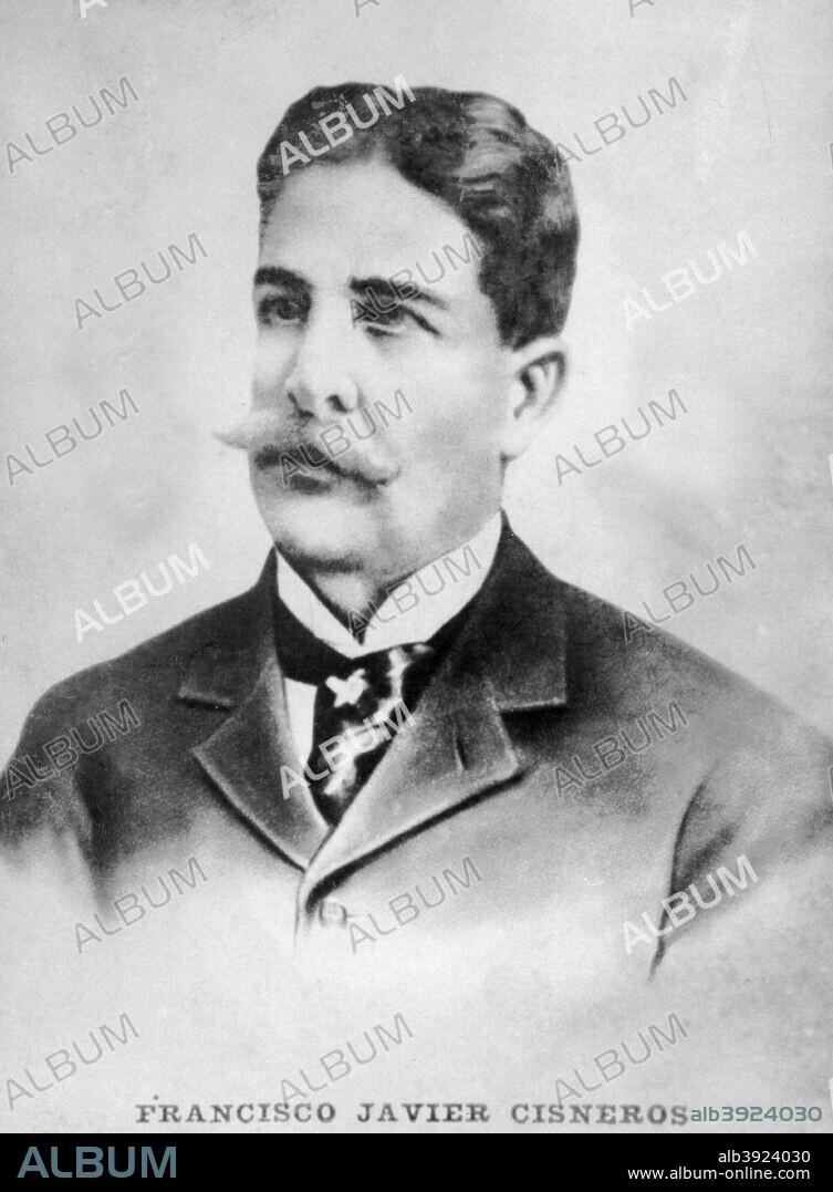 Francisco Javier Cisneros (1836-1898), Cuban Railway Engineer and Political Activist during Cuba's fight for independence, c1910. Cigar card from the History of Cuba,  Geografico Universal, Propaganda de los Cigarros Susini y La Corona, Tabacalera Cubana.