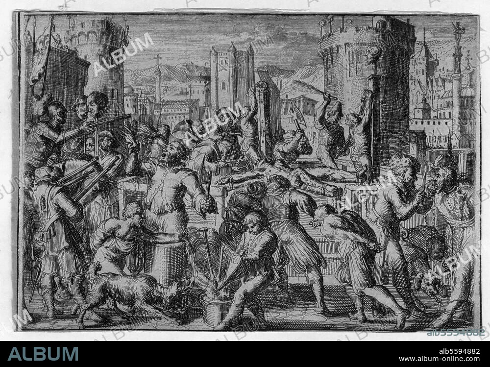 Dreißigjähriger Krieg. Der böhmisch-pfälzische Krieg 1618-23. Hinrichtung der Prager Aufständischen am 21. Juni 1621. Hinrichtungsszene. Radierung, 1718, von Jan Luyken. Aus: H.Ludolff, Historische Schaubühne, Frankfurt 1718. Berlin, Sammlung Archiv für Kunst und Geschichte.