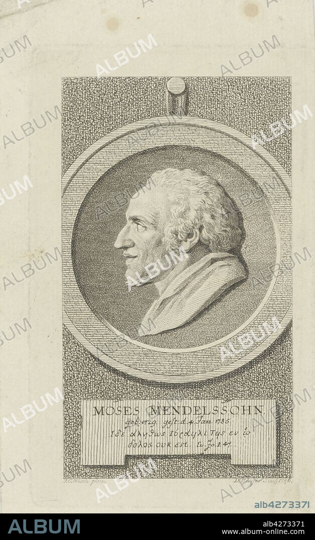GOTTFRIED DANIEL BERGER. Portrait of Moses Mendelssohn (1729-1786).