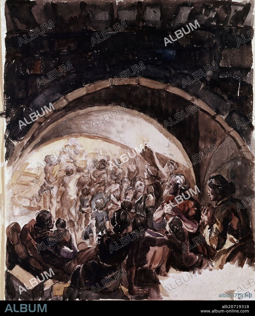 ARTURO REQUE MERUVIA-KEMER-. TOLEDO-ALCAZAR:RINCON CON MUJERES Y NINOS-GUERRA CIVIL ESPAÑOLA-.