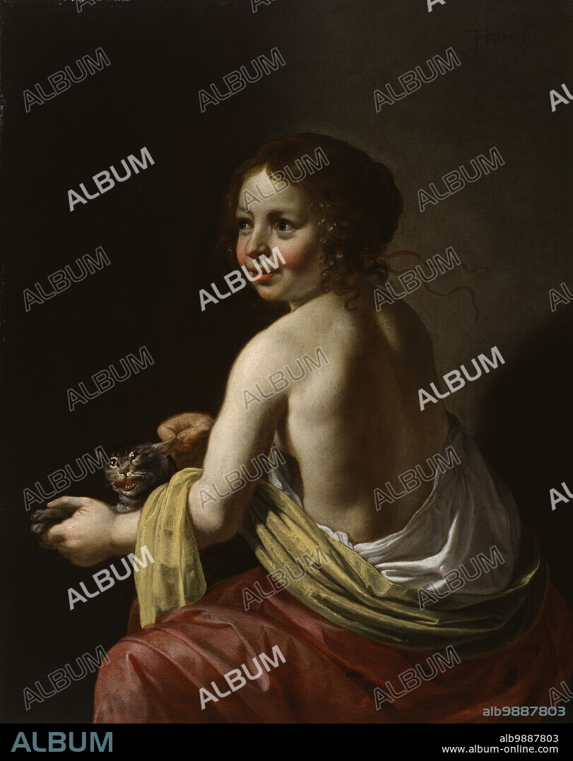 JAN VAN BIJLERT. Girl Teasing a Cat, c1630. A child teasing a cat is a frequent subject in Dutch art; it refers to the idea that (sexual) teasing can lead to a painful scratching. That this mischievous girl is partially disrobed makes the consequences more obvious and erotic-since her bared skin teases the viewer as well. Her voluptuousness and apparent cheerfulness suggest a brothel, not the everyday life of children.