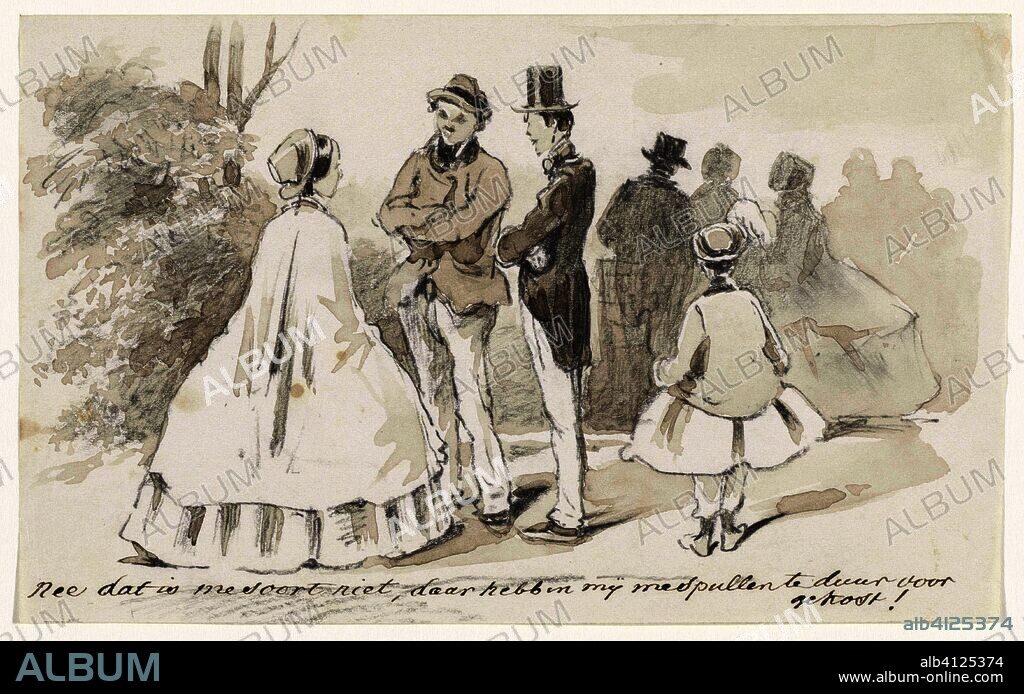 Company in a park. Draughtsman: Pieter van Loon. Dating: 1811 - 1873. Measurements: h 93 mm × w 151 mm.