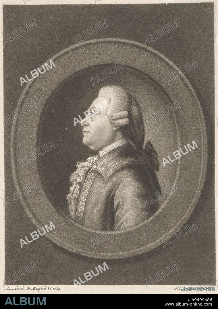 Portrait of Johann Georg Meusel, print maker: Johann Elias Haid, (mentioned on object), intermediary draughtsman: Andreas Leonhard Moeglich, (mentioned on object), Augsburg, 1785, paper, etching, h 221 mm - w 141 mm.