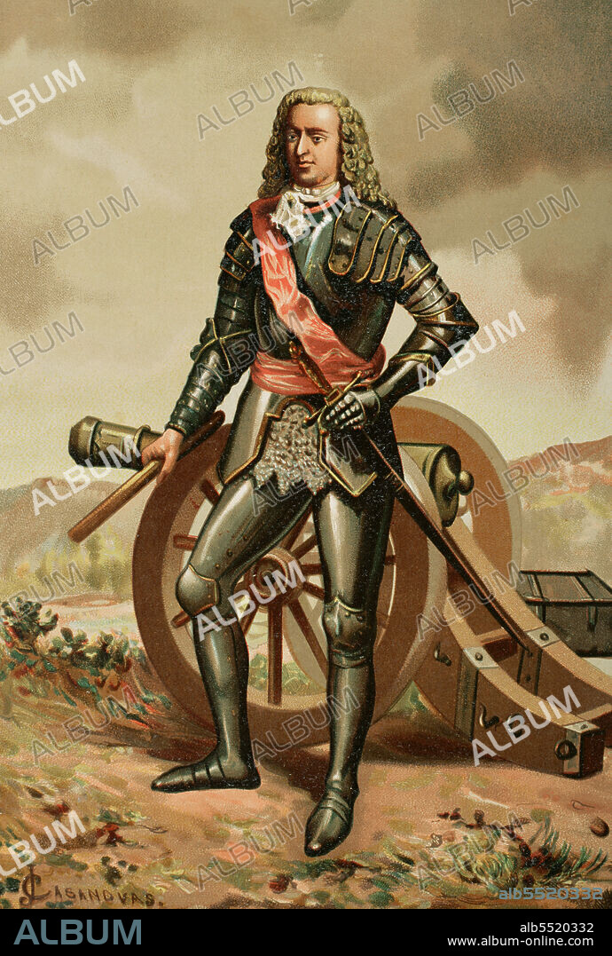 Philip V (1683-1746). King of Spain (1700-1746). Portrait. Chromolithography. Historia Universal, by Céar Cantú. Volume VIII. Published in Barcelona, 1886.
