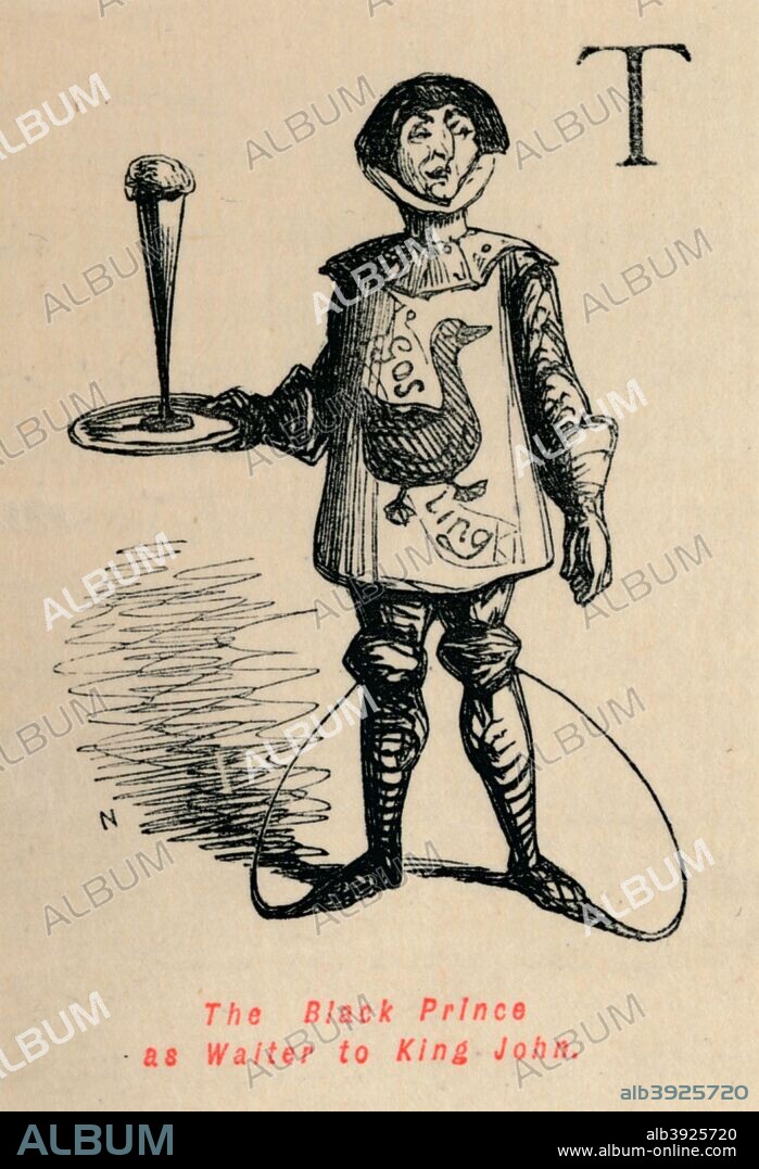 'The Black Prince as Waiter to King John', c1860, (c1860). Edward of Woodstock( 1330-1376), called the Black Prince, was the eldest son of King Edward III. From The Comic History of England, Volume I, by Gilbert A A'Beckett. [Bradbury, Agnew, & Co., London].