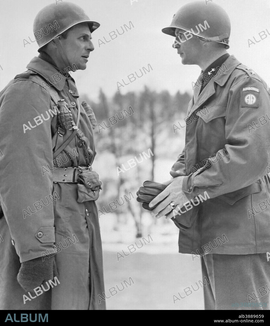 December 1944 - World War II photo of Major General Matthew Ridgway and Major General James Gavin during the Battle of the Bulge. Both men were airborne infantry commanders.