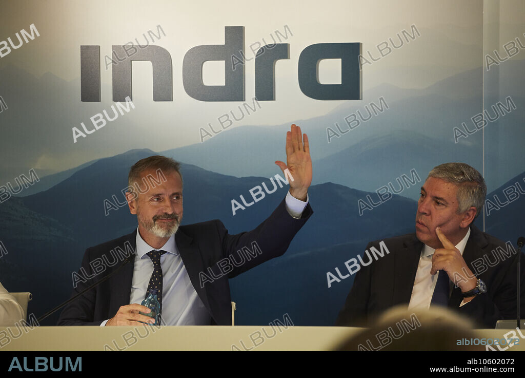 Julio 2023. Alcobendas (Madrid), Avenida de Bruselas. Sede de la empresa INDRA. Junta general de accionistas. Comparecen su presidente, Marc Murtra y el futuro consejero delegado, José Vicente de los Mozos. Foto: Guillermo Navarro. ARCHDC.