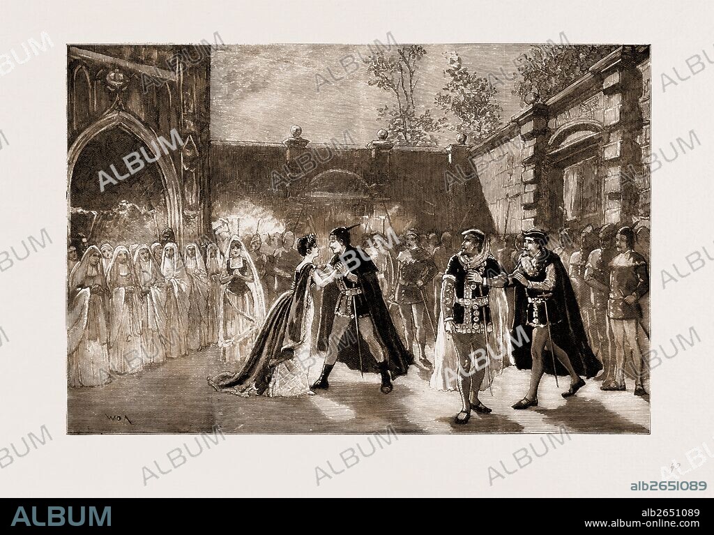 SCENE FROM "IL TROVATORE" AT COVENT GARDEN THEATRE, LONDON, UK, 1875; LEONORA, MANRICO, IL CONTE DI LUNA, FERNANDO.