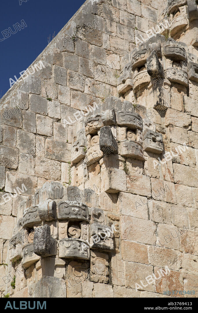 Chac Rain God stone masks, Pyramid of the Magician, Uxmal, Mayan archaeological site, UNESCO World Heritage Site, Yucatan, Mexico, North America.