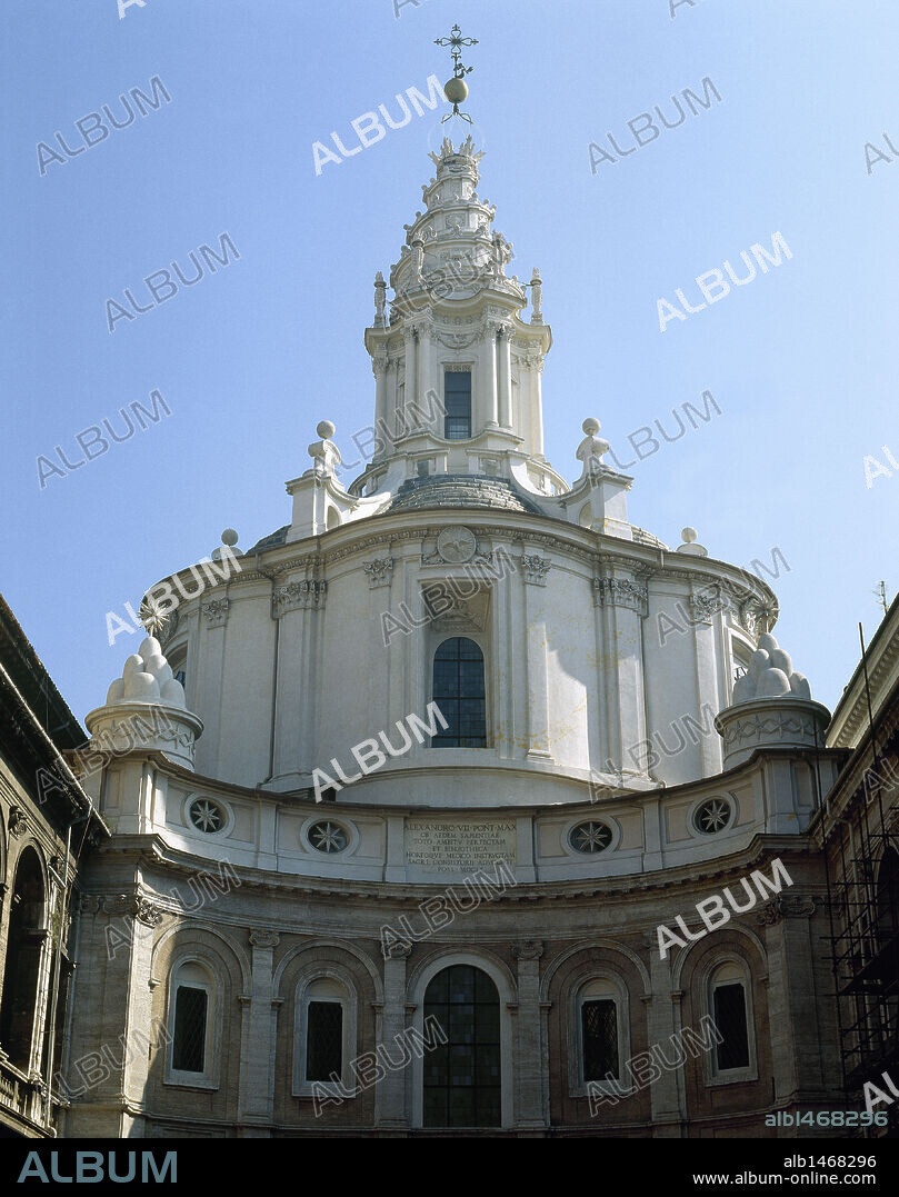 ARTE BARROCO. ITALIA. BORROMINI, Francesco Castelli, llamado (1599-1667). SAN IVO SAPIENZA. Detalle de la cúpula y la linterna en forma de espiral. ROMA.