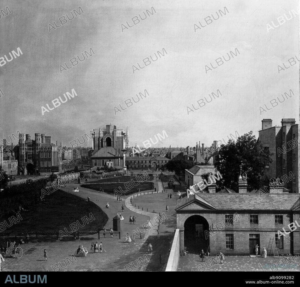 Canaletto View of Whitehall from Richmond House. London. Artist: Antonio Canaletto. Born: 1697. Died: 1768. Style: Baroque. Title: London: Whitehall and the Privy Garden from Richmond House. Year: 1747. Medium: Oil on Canvas.