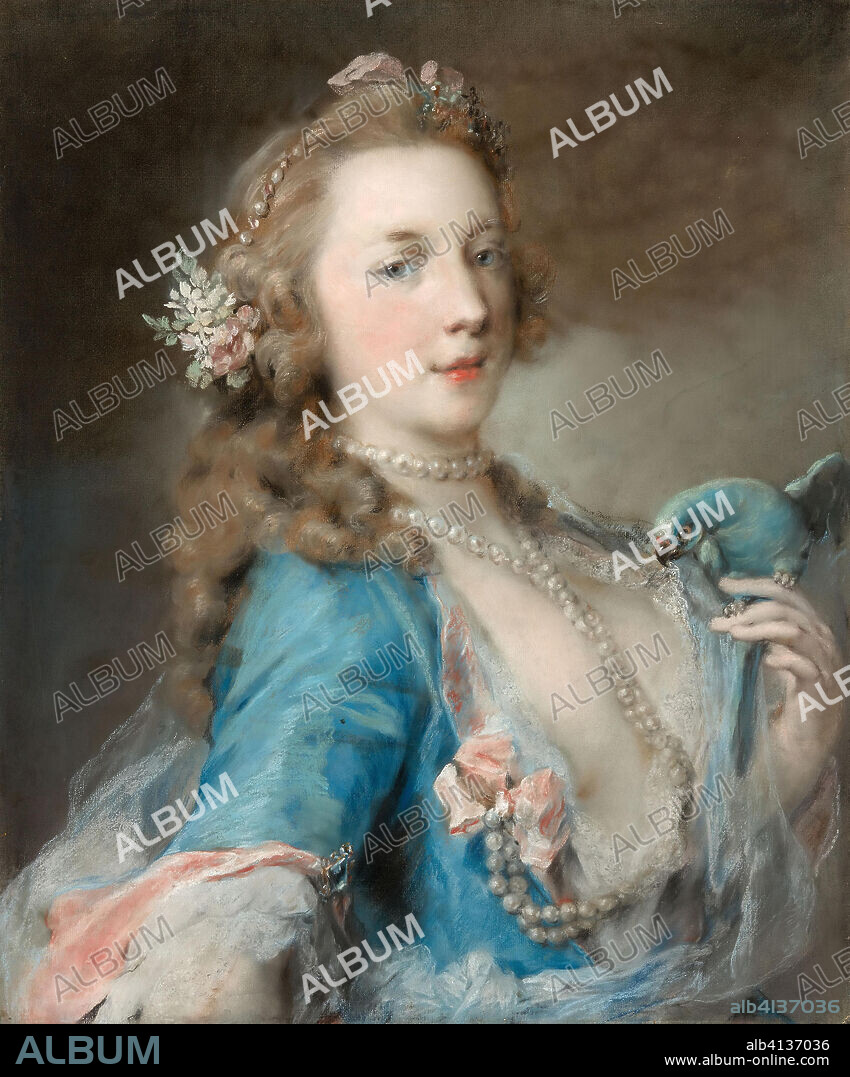A Young Lady with a Parrot. Rosalba Carriera; Italian, 1675-1757. Date: 1725-1735. Dimensions: 600 × 500 mm. Pastel on blue laid paper, mounted on laminated paper board. Origin: Venice.