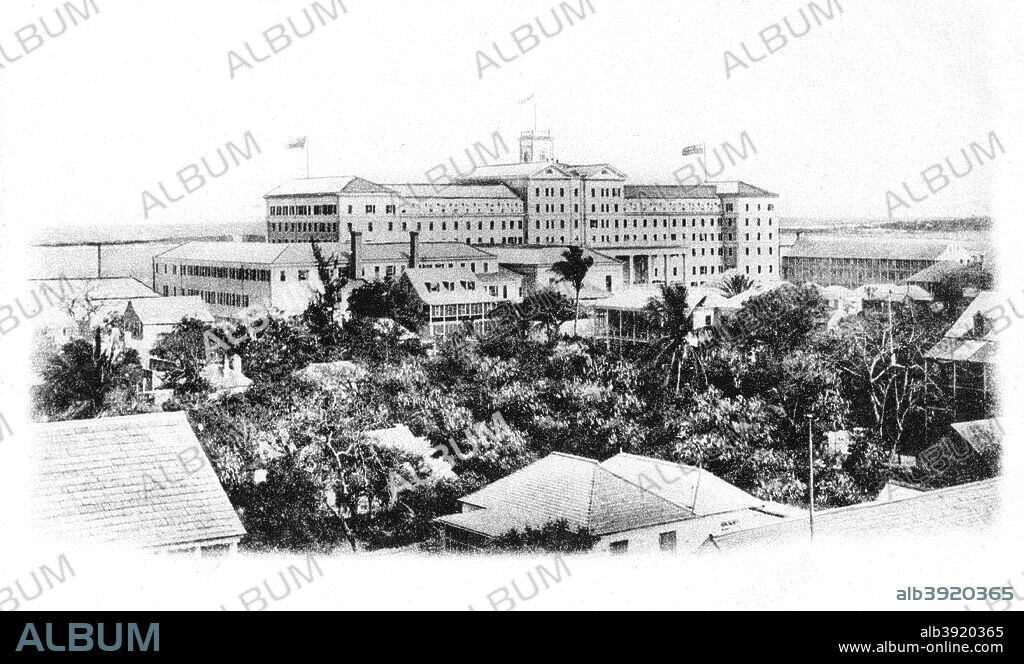 The British Colonial Hilton Hotel, Nassau, New Providence, Bahamas, 1911. As seen from the Priory.
