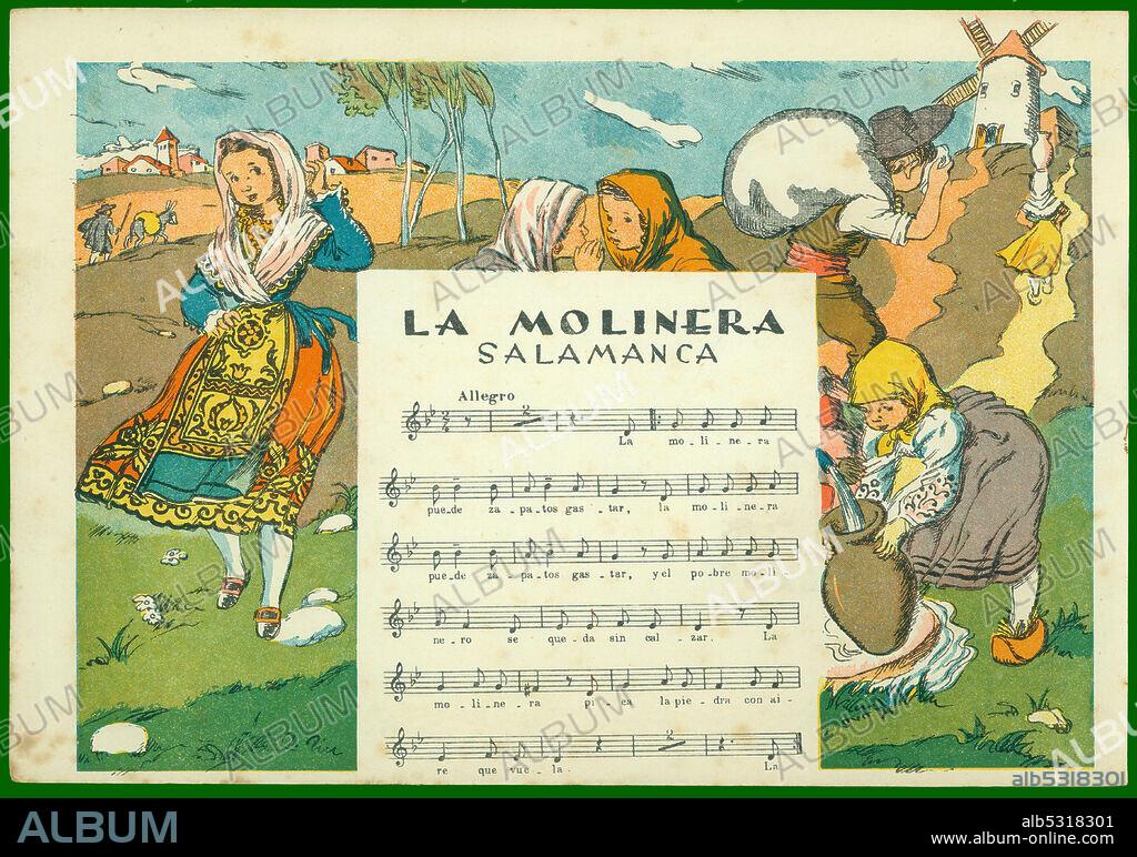 Partitura musical de la canción popular infantil La Molinera. Salamanca, años 1940.