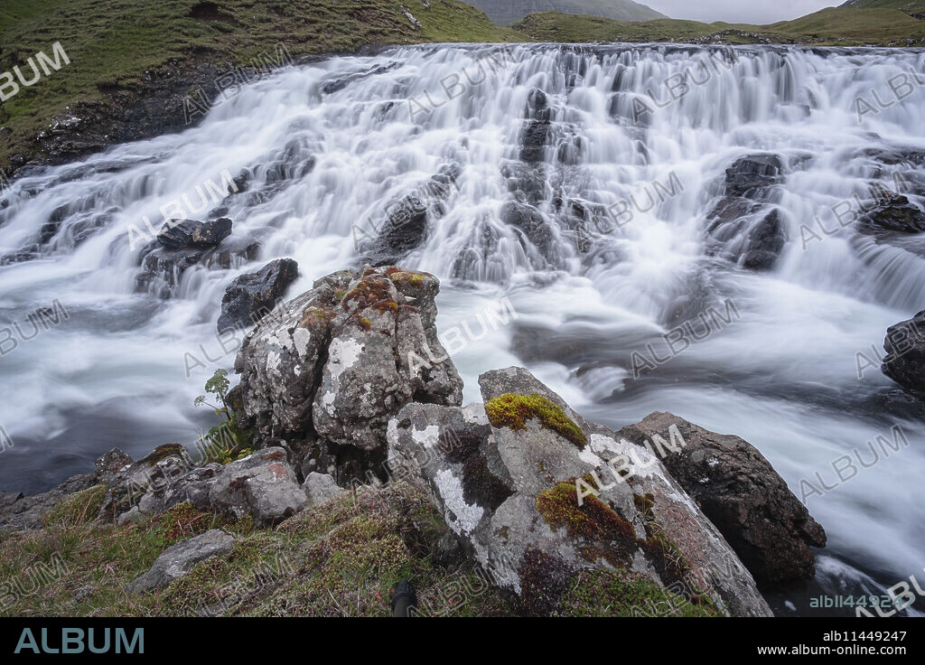 Reipsáfossur waterfall in Vagar island, Faroe islands.