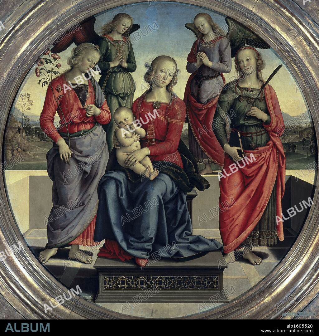 Virgin and Child Surrounded by Two Angels, St. Rose, and St. Catherine    16th C.   Pietro Perugino (c. 1450-1523/Italian)   Musee du Louvre, Paris.