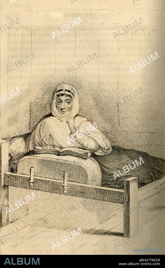 ROBERT COOPER. 'Ann Moore, the fasting woman of Tutbury', 1822. Portrait of Ann Moore (1761-1813) of Tutbury in Staffordshire who became notorious as 'a fraudulent fasting woman'. Poverty forced her to subsist on the minimum amount of food necessary, and local astonishment at her long fasts probably encouraged her to carry out the hoax. From 1807 to 1813, she claimed to have eaten nothing at all, but her claims were shown to be false. From "Wonderful Characters: Comprising Memoirs and Anecdotes of the Most Remarkable Persons of Every Age and Nation", Vol. III, by Henry Wilson. [J. Robins and Co. Albion Press, London, 1821].