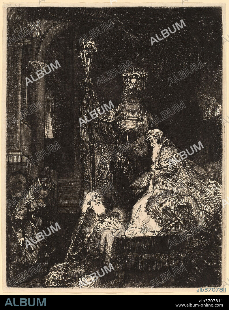 REMBRANDT. The Presentation in the Temple in the Dark Manner. Dated: c. 1654. Dimensions: plate: 21 x 16.2 cm (8 1/4 x 6 3/8 in.)  sheet: 21.6 x 16.7 cm (8 1/2 x 6 9/16 in.). Medium: etching and drypoint.