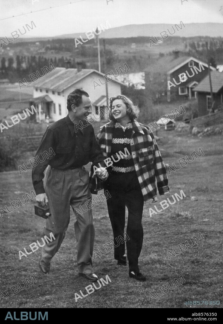 ARKIV 1948 . Skådespelaren Ingrid Bergman med maken Aron Petter Lindström i Stöde, Jämtland . Foto: TT / Kod 194.