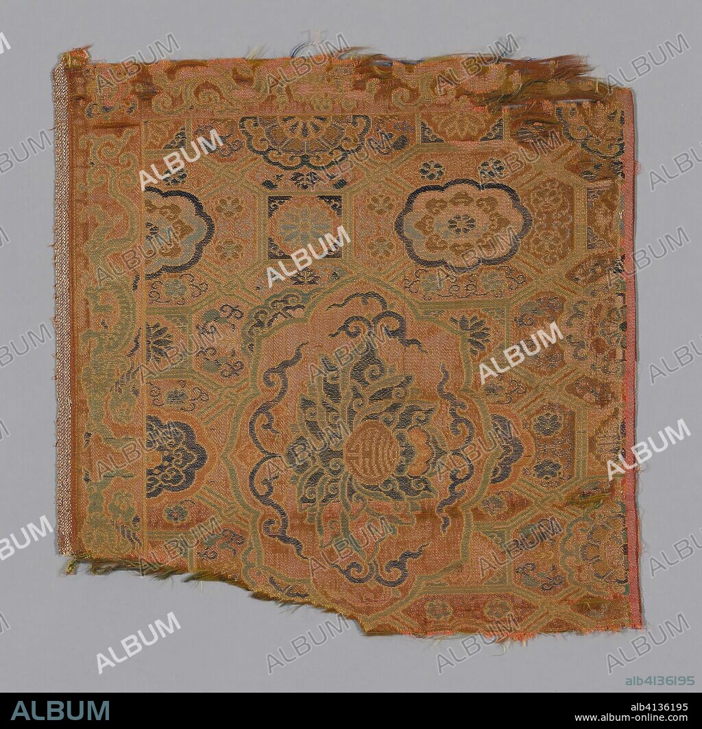 Fragment (Furnishing Fabric). China. Date: 1401-1500. Dimensions: 30.5 × 29.6 cm (12 × 11 5/8 in.). Brocaded plain compound twill, silk and gilt paper wound on yellow silk core. Origin: China.