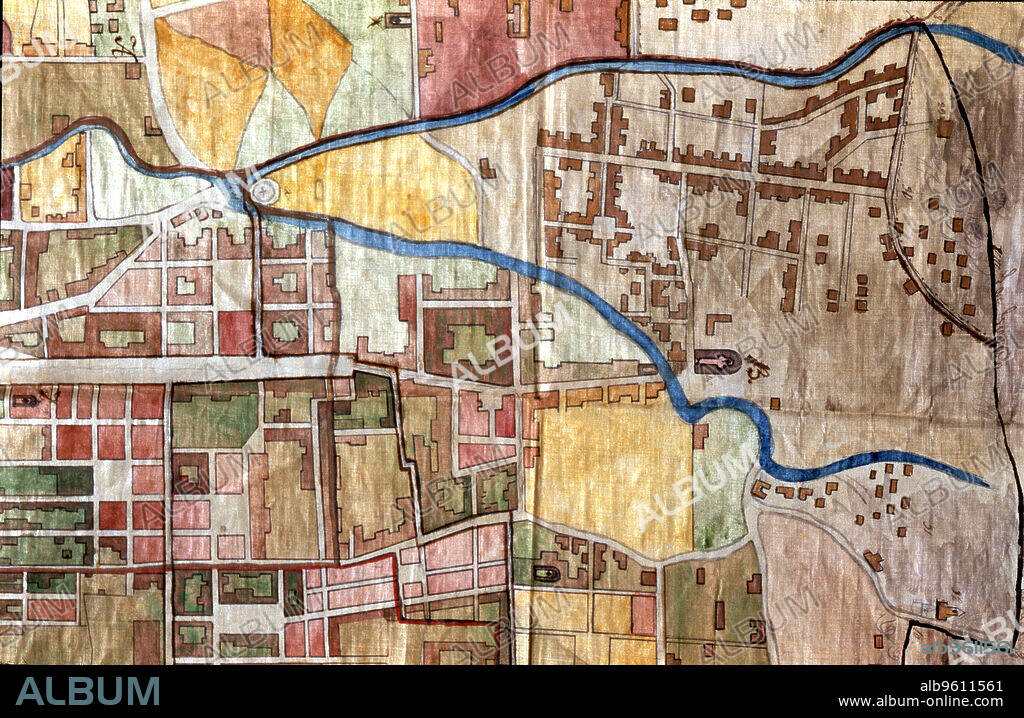Detail of a map of the village of Gracia (Barcelona) in 1845.
