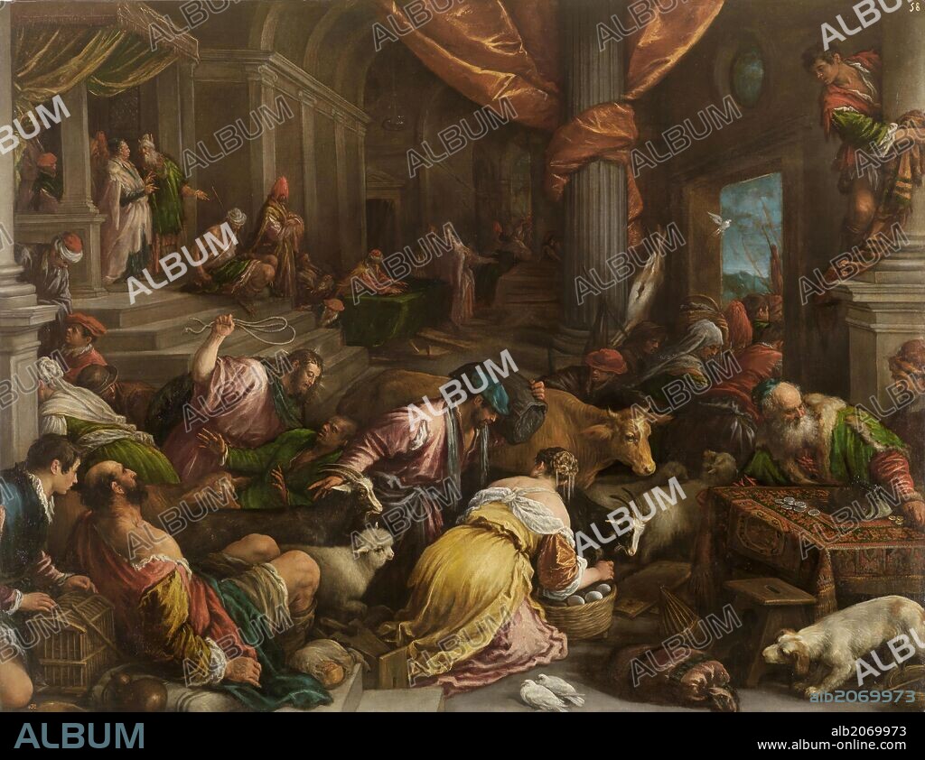 FRANCESCO BASSANO THE YOUNGER. Francesco Bassano / 'The Traders Cast out of the Temple', ca.  1585, Italian School, Oil on canvas, 150 cm x 184 cm, P00027.