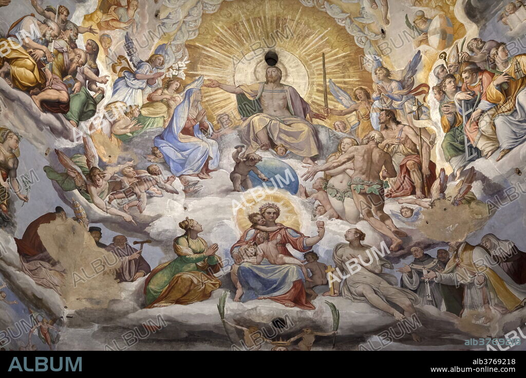 Dome fresco of The Last Judgement, by Giorgio Vasari and Federico Zuccari, inside the Duomo, Florence, UNESCO World Heritage Site, Tuscany, Italy, Europe.