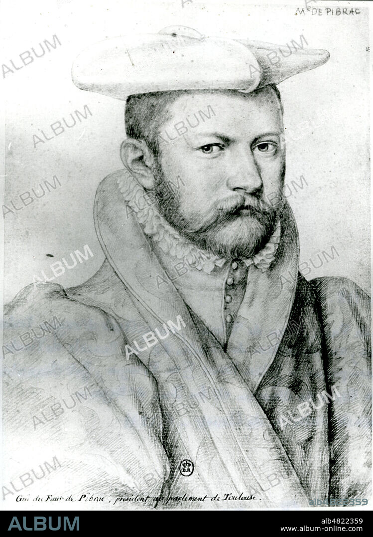 Portrait de Guy Du Faur de Pibrac (1529-1584), poete, magistrat et diplomate francais. Fac-simile d'un dessin du 16eme siecle (16e, XVIe, 16eme s.) Credit : Collection CL/KHARBINE-TAPABOR.