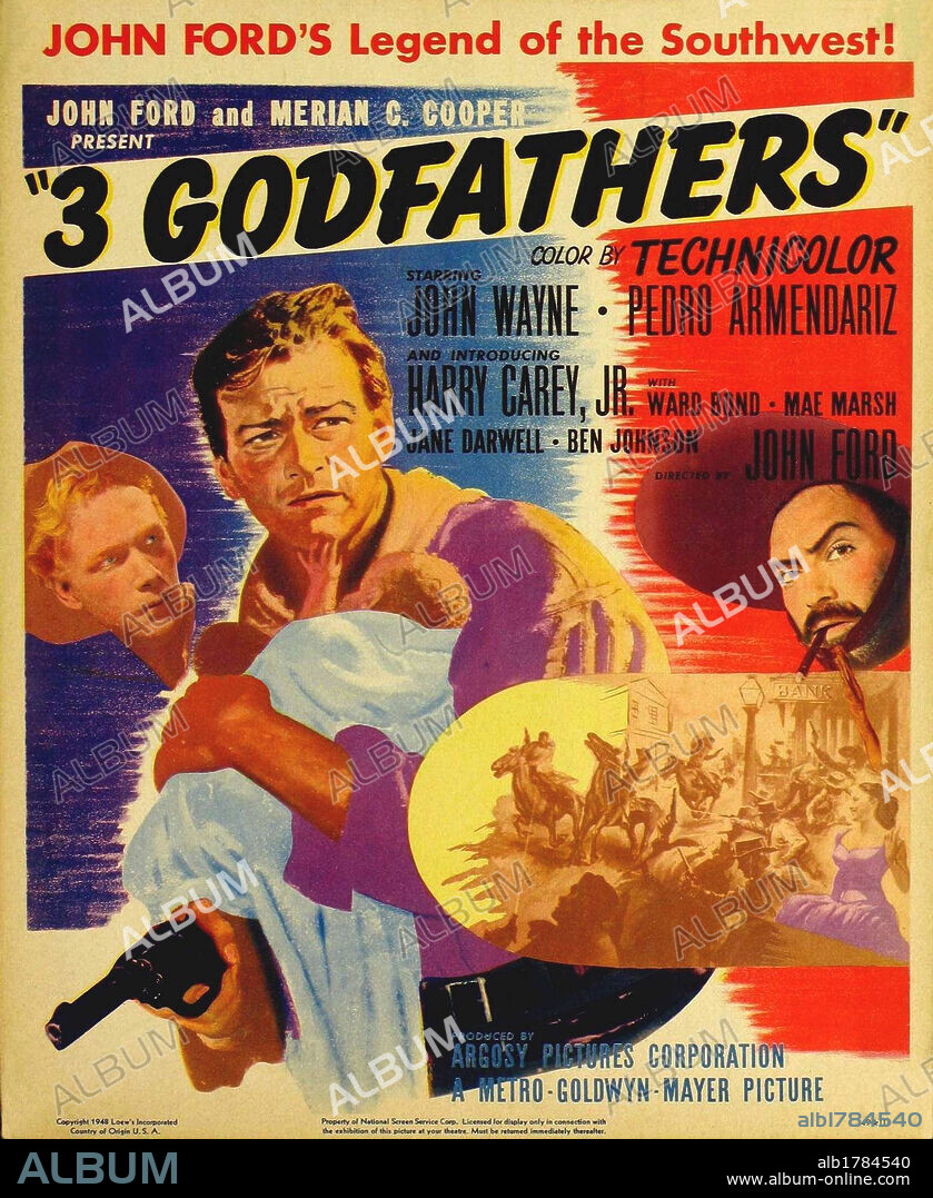 Poster de TRES PADRINOS, 1948 (3 GODFATHERS), dirigida por JOHN FORD. Copyright M.G.M.