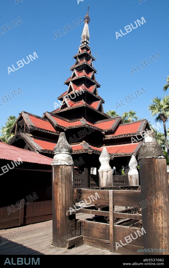 The Bagaya Monastery is constructed entirely of teak wood and was built ib 1834 CE, during the reign of King Bagyidaw (1784 - 1846). Inwa was the capital of Burma for nearly 360 years, on five separate occasions, from 1365 to 1842. So identified as the seat of power in Burma that Inwa (as the Kingdom of Ava, or the Court of Ava) was the name by which Burma was known to Europeans down to the 19th century.