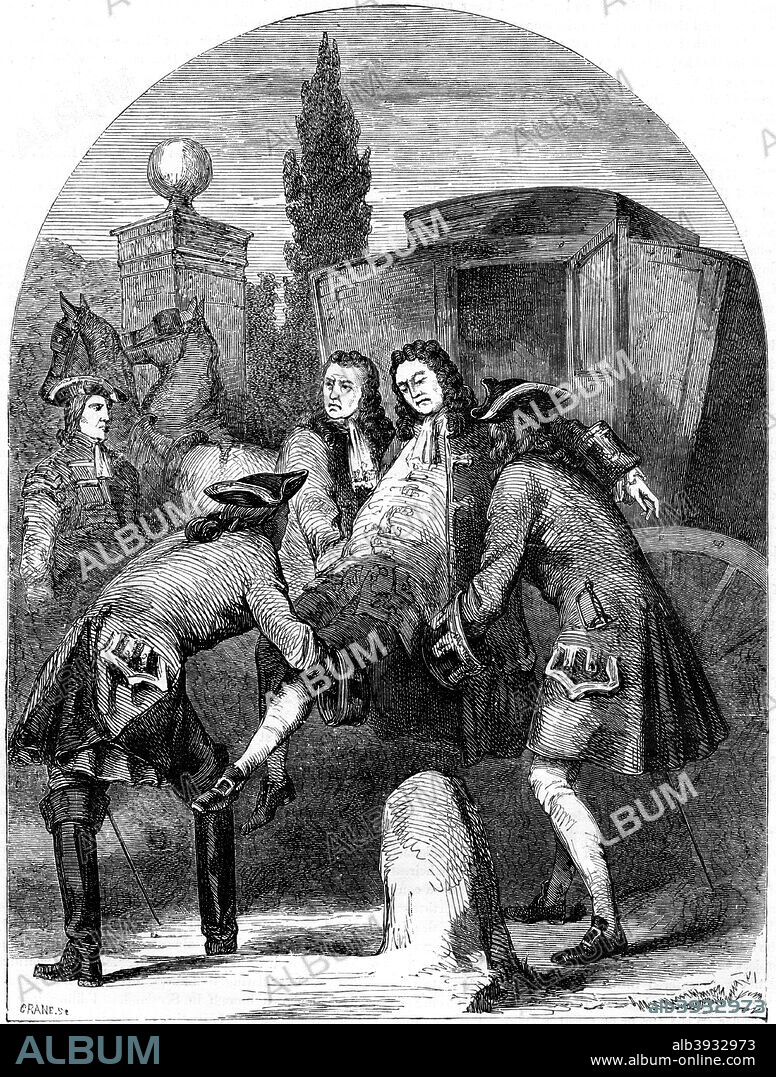 King George I, attacked by a fit of apoplexy. The first Hanoverian King of Great Britain and Ireland, George I (1660-1727) ruled from 1714 until his death, from a stroke whilst on a visit to his native Hanover.