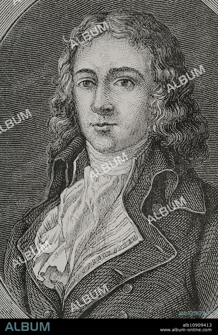 Charles Barbaroux (Charles Jean Marie Barbaroux) (1767-1794). French Girondin politician during the French Revolution. Died by guillotine. Portrait. Engraving. "History of the French Revolution". Volume I, 1876.
