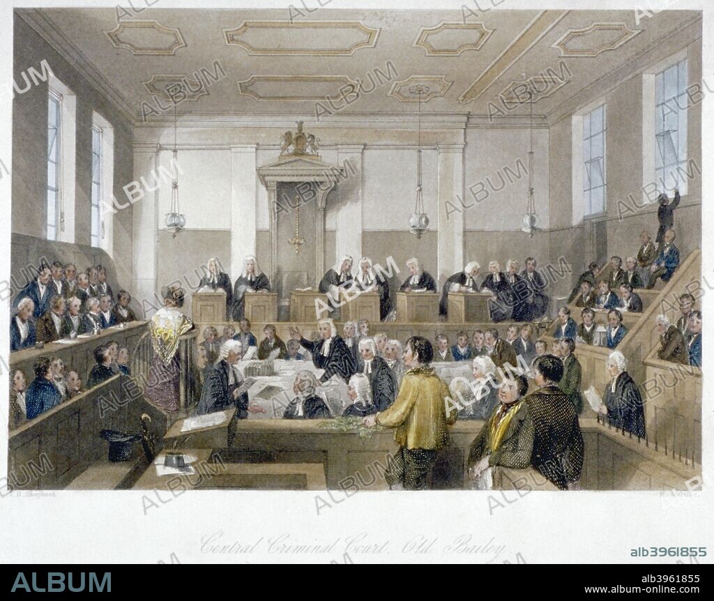 Inside the Central Criminal Court, Old Bailey, with a court in session, City of London, 1840.