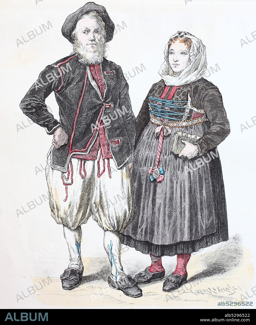 National costume, clothes, history of the costumes, national costume from Freiburg, Switzerland, in 1780-1800, Volkstracht, Kleidung, Geschichte der Kostüme, Tracht aus Freiburg, Schweiz, 1780-1800.