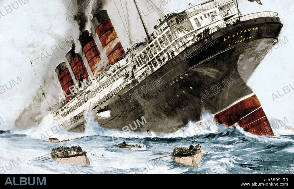 The sinking of the Cunard ocean liner RMS Lusitania occurred on May 7, 1915 during WWI, as Germany waged submarine warfare against the United Kingdom of Great Britain and Ireland. The ship was identified and torpedoed by the German U-boat U-20 and sank in 18 minutes. The vessel went down 11 miles off the Old Head of Kinsale, Ireland, killing 1,198 and leaving 761 survivors. The sinking turned public opinion in many countries against Germany, contributed to the American entry into WWI and became an iconic symbol in military recruiting campaigns of why the war was being fought.