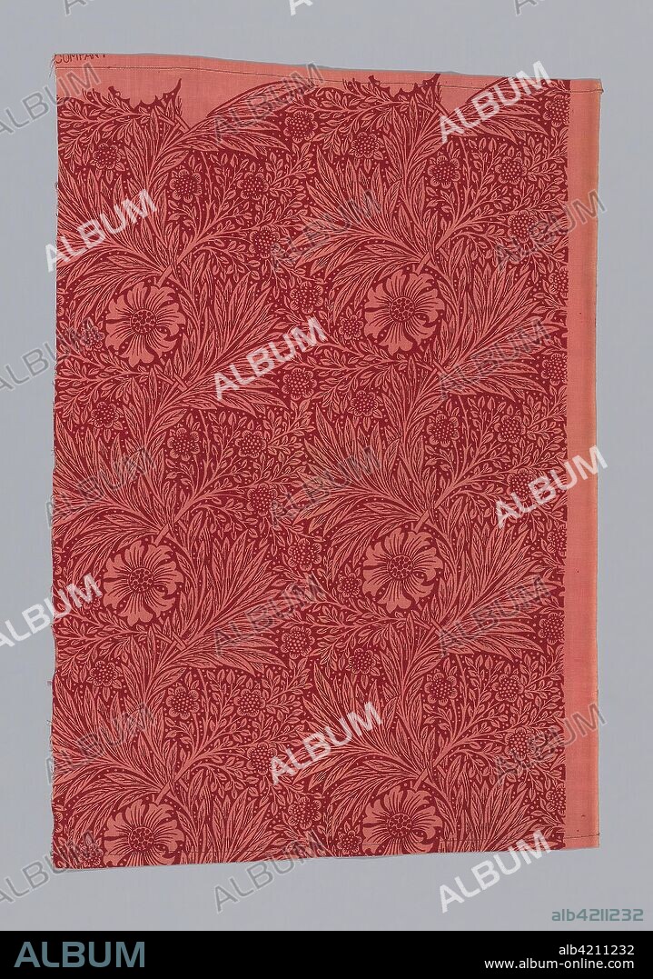 Marigold (Panel). Designed by William Morris (English, 1834-1896); Produced by Morris & Company, Decorators Ltd., 1905-1925, formerly Morris & Company, 1875-1905; Printed by Hencroft Dye Works; England, Staffordshire, Leek. Date: 1917-1925. Dimensions: a: 72 x 48.5 cm (28 3/8 x 19 1/8 in.)
Repeat: 22.8 x 22.8 cm (9 x 9 in.). Cotton, plain weave; block printed. Origin: London.