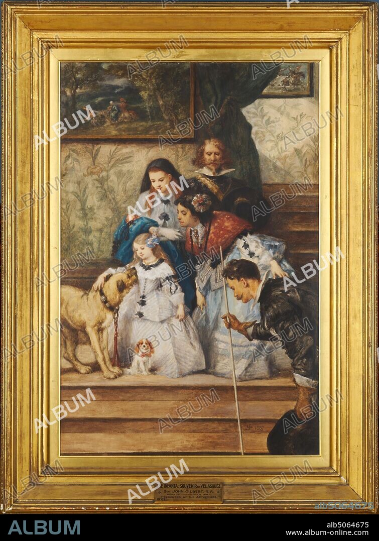 The Infanta, Souvenir Of Velazquez,1887 Sir John Gilbert (d.1897), Family, 19th Century, Watercolour, Animal, Dog, Frame, Works on Paper.