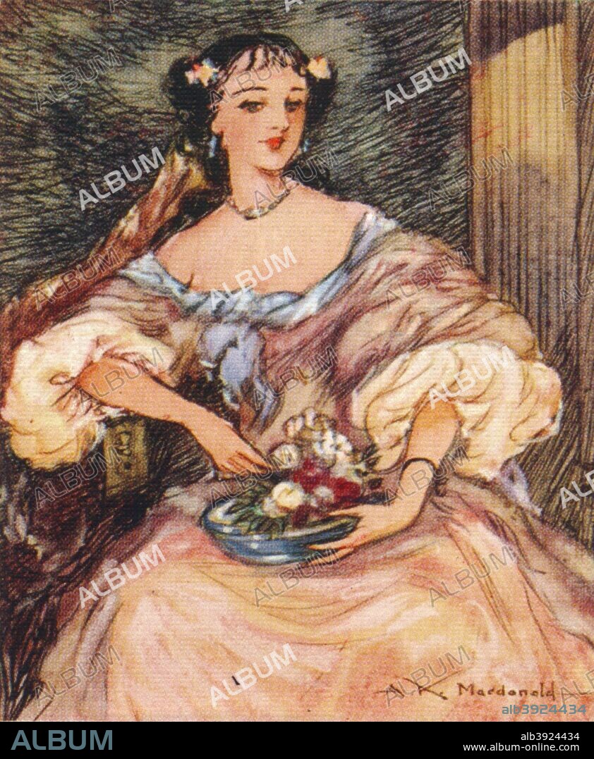 Barbara Palmer (nee Villiers), 1st Duchess of Cleveland, Countess of Castlemaine (1640-1709). Barbara Palmer was an English courtesan and the most famous of King Charles II of England mistresses. She bore the king five children, all of whom were acknowledged and ennobled. From an original drawing by A. K. Macdonald. From the John Player & Sons cigarette card series 'Famous Beauties', 1937.
