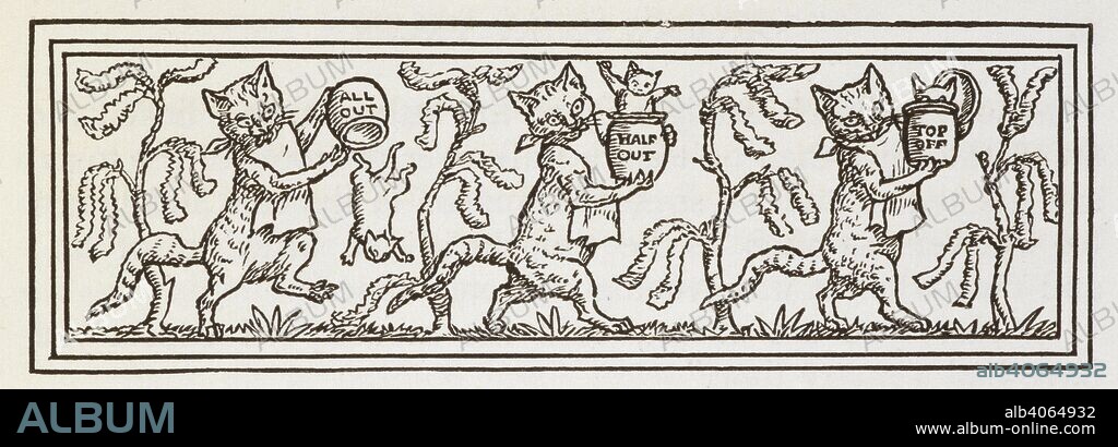 WALTER CRANE y JACOB LUDWIG CARL GRIMM. Cats. Household Stories, from the collection of the Bros. Grimm: translated from the German by L. Crane; and done into pictures by W. Crane. London : Macmillan & Co., 1882. Source: 12411.g.5 page 37.
