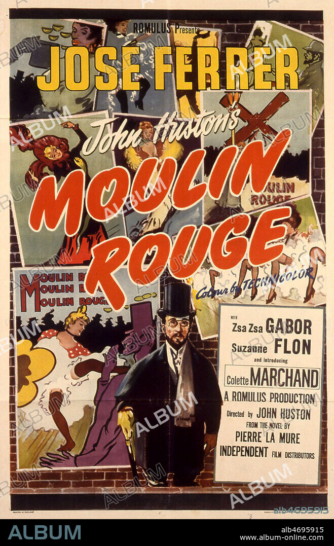 Affiche du film 'Moulin rouge' realise en 1953 par John HUSTON (1906-1987) avec Jose FERRER jouant Henri de TOULOUSE LAUTREC (1864-1901). Credit : Coll. Perron/KHARBINE-TAPABOR.