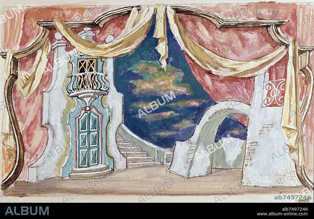 GIOVANNI VAGNETTI. BOCETO - ESCENARIO DEL BARBERO DE SEVILLA.